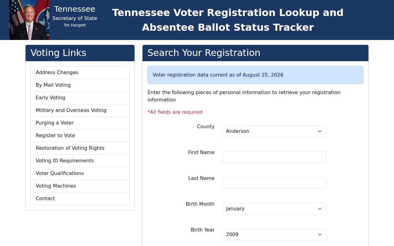 Kingsport resident lookup Tennessee voter registration search fields
